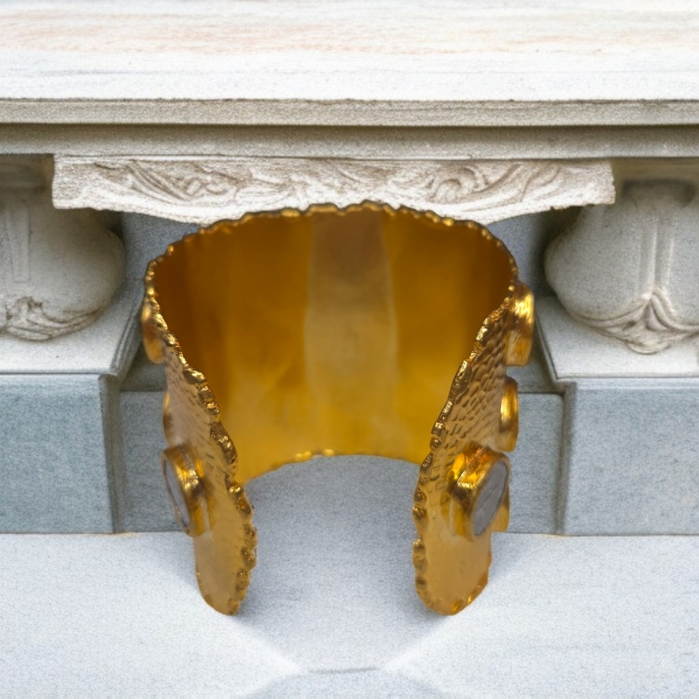 24k Gold Plated Massive Artisan Ancient Coin Cuff Bracelet - Picture 5 of 9